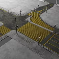 Road Facilities At Urban Crossroad With Yellow Striped Zebra Crossing Traffic Lights And Street Lamps