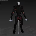 Man In Black Futuristic Outfit Back View With Purple Accents And Orange Details