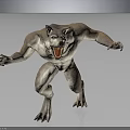 3D Mythical Werewolf Character Muscular Body Standing Pose Open Mouth Sharp Teeth