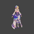 Anime Female Character With Purple Blue Dress And Feather Decorated Costume Design