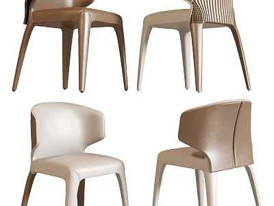 Modern Beige And Brown Sleek Leather Dining Chairs With Curved Backrests For Contemporary Dining Room 3d model