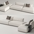 Light Colored Modern Sectional Sofa With Dark Accent Cushions And Black Side Tables 3d model
