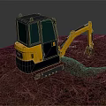 Small Yellow And Black Excavator On Red Ground With Cab And Bucket
