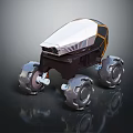 Futuristic Exploration Rover With Large Rugged Wheels And Metallic Geometric Body Design