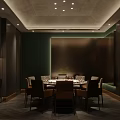 Elegant Private Dining Room With Marble Wall Round Table And Ambient Lighting 3d model