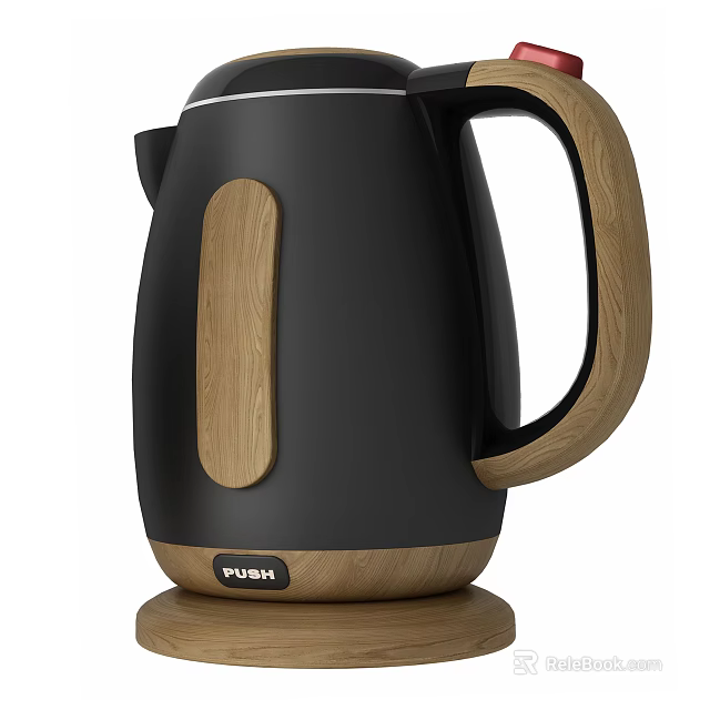 Practical Black And Wooden Daily Electric Kettle With Modern Handle Design 3d model 