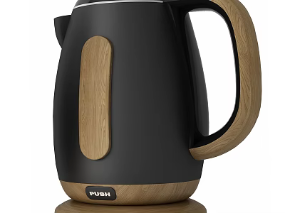 Practical Black And Wooden Daily Electric Kettle With Modern Handle Design 3d model