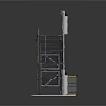 Industrial Building Structure With Metal Frame Gray Exterior Stairs Platform And Blue Stripes
