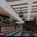 Modern Internet Cafe Interior Design With Chandelier Green Plants Bookshelves And Colorful Decor