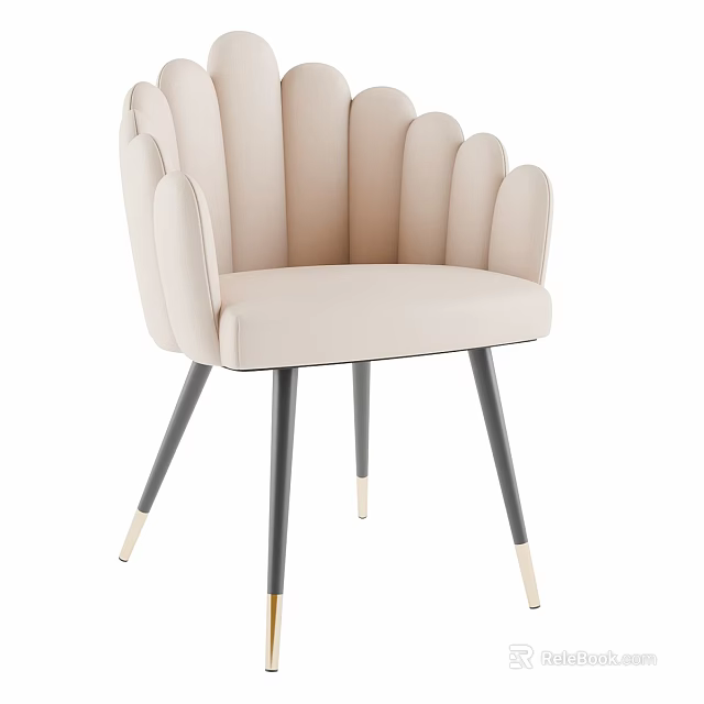 Modern Elegant Dining Chair With Scalloped Backrest Upholstered Seat And Metal Legs 3d model 