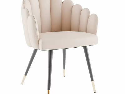 Modern Elegant Dining Chair With Scalloped Backrest Upholstered Seat And Metal Legs 3d model
