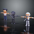 Three Colorful Cartoon Characters Standing With Outstretched Arms In Different Costumes On Black Background