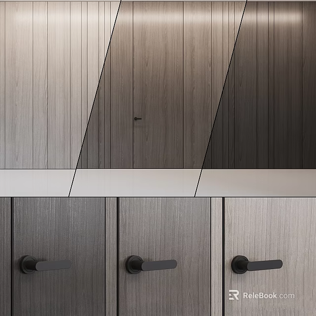 Modern Wooden Wall Decor With Geometric Panel Design For Contemporary Kitchen Interior 3d model 