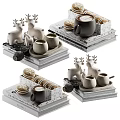 Decorative Deer Ornament Set With Mugs Stacked Books Cookies And Tray