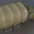Green Military Truck With Canvas Cargo Cover And Six Wheels Design