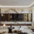 Modern Living And Dining Area Interior With Sofa Dining Table Shelves And Plants