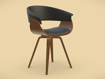 Modern Leisure Chair With Black Upholstered Cushion Wooden Armrest Three Legs Design 3d model