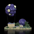 Inflatable Blueberry Shaped Balloons With Large Purple Ball Basket Green Plants And Fence