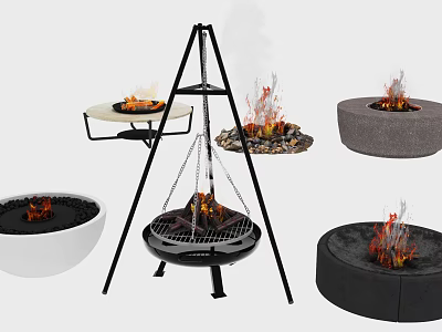 Various Outdoor Fire Pit Designs Including Tripod Metal Round Stone And Bowl Shaped Styles 3d model