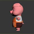 Cute Pink Cartoon Pig Wearing White Shirt And Orange Apron Standing On Dark Background