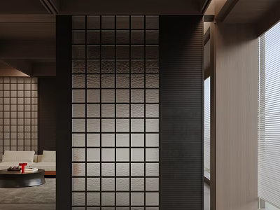 Modern Entrance Hallway Interior Design With Glass Grid Partition And Light Shadow Effects 3d model