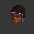 Tactical Black Helmet With Orange Leather Face Mask And Protective Goggles Design