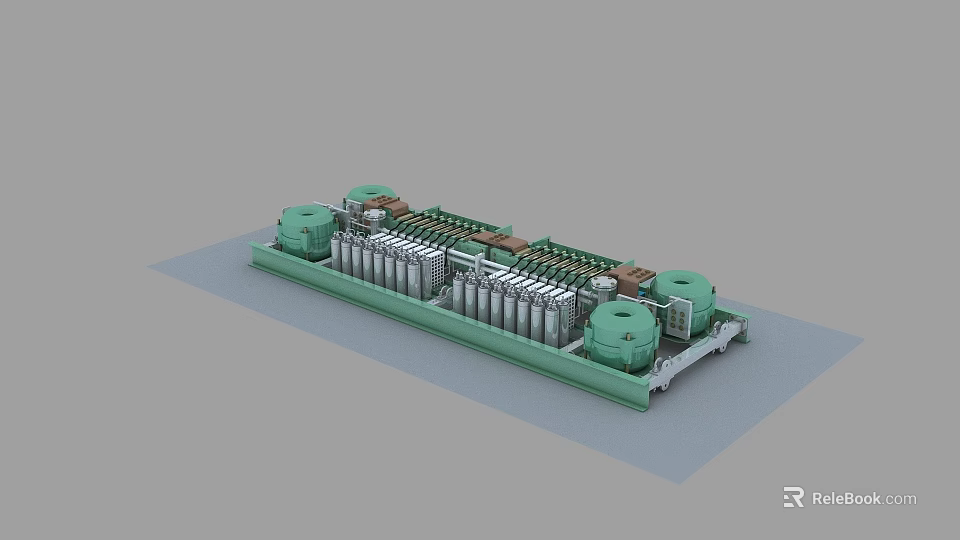 Industrial Processing Equipment With Green Frame And Silver Metal Mechanical Components 3d model 