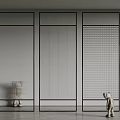 Modern Room Partitions with Black Frames Different Grid Designs and Small Decorations in Contemporary Interior