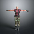 3D Male Figure In Red Vest Camouflage Pants With Arms Outstretched And Black Boots