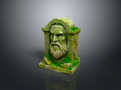 Green Bearded Stone Head Sculpture With Moss And Plants Decor 3d model