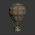 Vintage Hot Air Balloon Amusement Ride With Golden Grid Frame Checkered Envelope And Decorative Basket