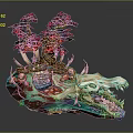Cartoon Fantasy Scene With Pink Trees Tree Roots Stone Steps Crocodile Skull And Colorful Ground