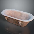 Classic Textured Marble Bathtub With Ornate Carved Handles And Smooth Surface
