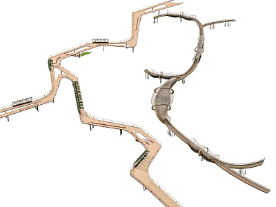 Modern Landscape Bridge Winding Design Featuring Curved Walkway And Structural Supports 3d model