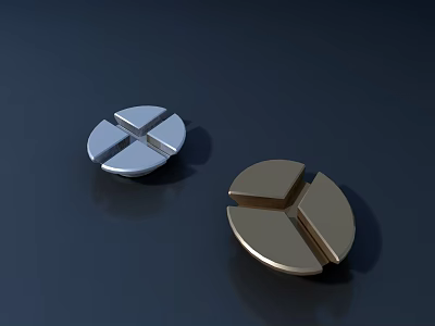 Modern Metal Cabinet Handles Silver And Gold Circular Design With Cross Sections 3d model