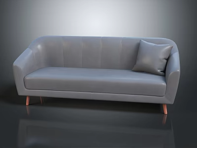 Modern Gray Leather Sectional Sofa With Accent Pillow And Wooden Legs 3d model