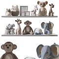 Adorable Various Animal Shaped Stuffed Toys Soft Plush Dolls on Display Shelves