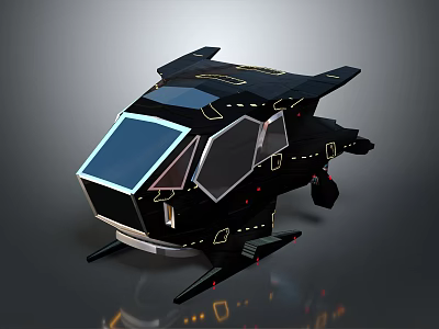 Black Sleek Spacecraft With Blue Cockpit And Light Details For Cosmic Exploration 3d model