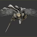 Mythical Man With Angel Wings In Golden Armor Holding Sword And Shield