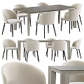 Modern Dining Table Set With Cream Upholstered Chairs Black Metal Legs And Wooden Tabletop