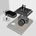 Elegant Decorative Ornament Set With Aromatherapy Diffuser Moss Decoration Camera Model Keychain And Books 3d model