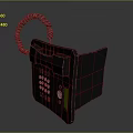 Vintage Black Computer Telephone Modem with Coiled Cord Keypad and Colored Buttons