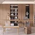 Modern Living and Dining Room With Open Concept Wooden Sofa Coffee Table Large Windows Plant