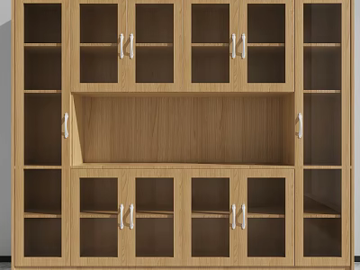 Modern Wooden Storage Cabinets With Glass Doors Metal Handles And Multiple Compartments 3d model