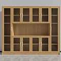Modern Wooden Storage Cabinets With Glass Doors Metal Handles And Multiple Compartments