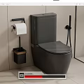 Gray Modern Toilet in Bathroom Interior with Toilet Paper Holder and Brush Holder