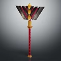 Decorative Battle Hammer With Red Shaft Golden Accents And Black Blades