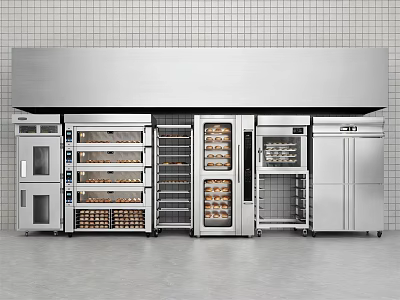 Stainless Steel Commercial Kitchen Appliances Setup With Ovens Refrigerators And Storage Units 3d model