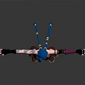3D Anime Character With Blue Hair Brown Top Purple Pants And Arm Wraps Standing Pose