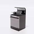 Modern Black Kitchen Appliance With Stove Range Hood And Cooking Pots